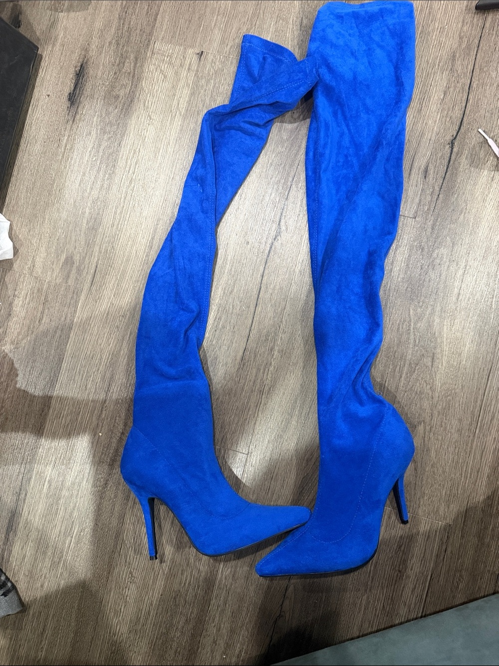 Over-the-Knee Stiletto Boots — Electric Blue Suede